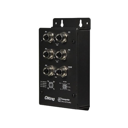 Oring Industrial Networking EN50155 IP40 4x 10/100TX M12 PoE 30Watts + 1x 10/100TX RJ-45 TPS-141TX-M12